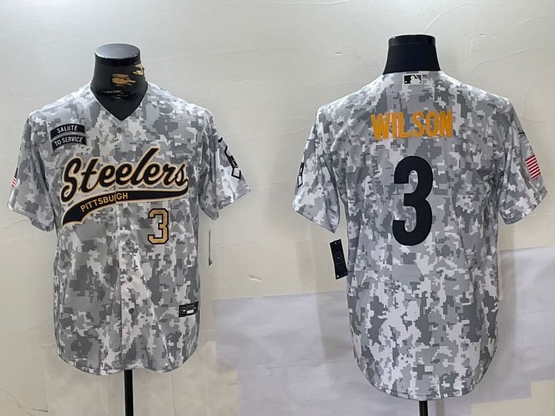 Men Pittsburgh Steelers 3 Wilson Nike Arctic Camo 2024 Salute to Service Limited NFL Jersey style 3